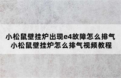 小松鼠壁挂炉出现e4故障怎么排气 小松鼠壁挂炉怎么排气视频教程